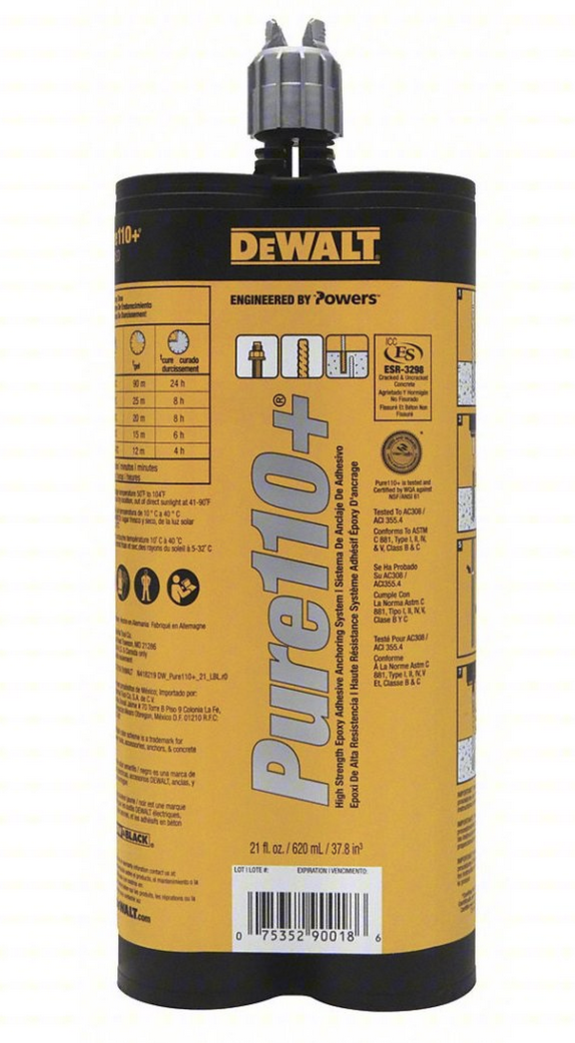 DeWalt Pure110+ Epoxy Injection Adhesive Anchoring System 21 oz Dual Cartridge- 12 pc 