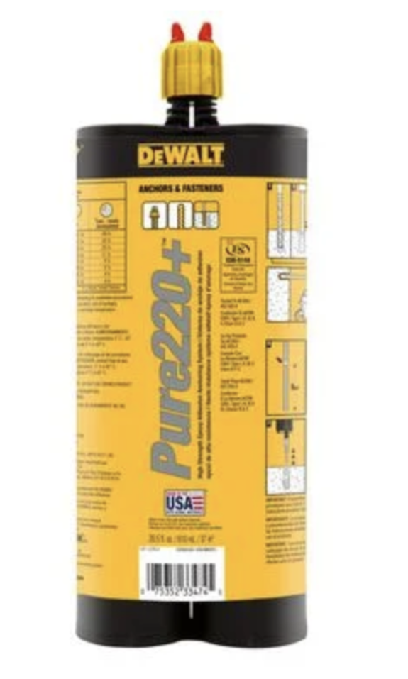 DeWalt Pure220 Plus Epoxy Injection Adhesive Anchoring System 20.5 oz Dual Cartridge- 12 pc