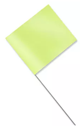 Lime Glo Plastic Staff Marking Flags- 2.5 inch x 3.5 inch with 21 inch Wire Staff