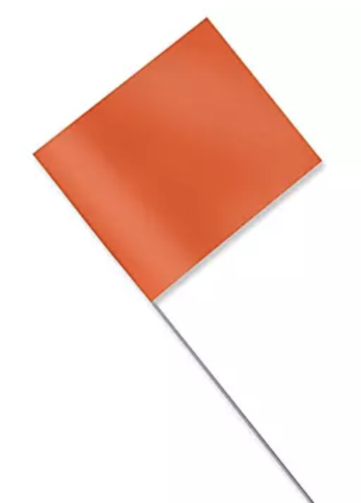 Orange Plastic Staff Marking Flags- 4 inch x 5 inch with 21 inch Wire Staff