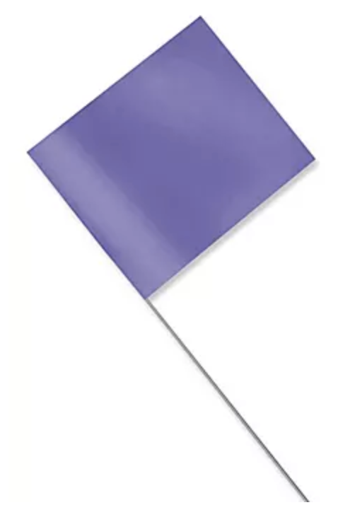 Purple Plastic Staff Marking Flags- 2.5 inch x 3.5 inch with 21 inch Wire Staff