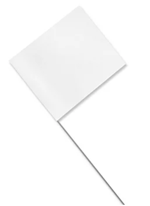 White Plastic Staff Marking Flags- 4 inch x 5 inch with 21 inch Wire Staff