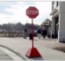 Ideal Shield Portable BPB-RD-98-RD-W Pyramid Sign Base with wheels and 98 inch H Post-Red