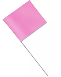Pink Plastic Staff Marking Flags- 2.5 inch x 3.5 inch with Wire Staff
